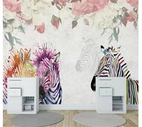 XLMING Zèbre Dessiné À La Main Plantes Vintage Fleurs 3D Papier Peint Luxe Décoration Manger Adulte Intérieure Salon Canapé Chambre Fond TV Mur-150cm×105cm
