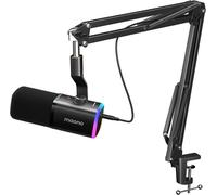 XLR/USB Micro Gaming, Dynamiques Micro avec Bras, Logiciel, Microphone PC pour Gamer, Podcast, PS4/PS5, Doublage Voix(Noir)