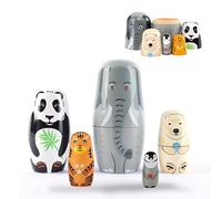 XLWEN Poupées Gigognes Animaux en Bois, 5 Pièces Poupées Empilables pour Fêtes et Festivals