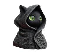 XLWLLNJ Chat Sculpture Statue Chat Noire Résine Figurine Capuche Ornement Yeux Verts Décor Raffiné Convient Aux Amoureux Des Chats Salle de Séjour Bureau Déco, Yeux Verts
