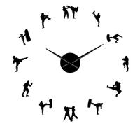 XLWLLNJ Horloge Murale 3D Moderne à Faire Soi-même, Autocollant Miroir sans Cadre, Silencieuse, en Acrylique, Style Karaté/Taekwondo, pour Café, Bureau, Cuisi, Noir 27 Pouces