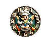 XLWLLNJ Horloge Murale Silencieuse Horloge Pendule Murale Horloge Décorative en Bois MDF Surface 2D Ambiance Moderne Adaptée au, Chef avec Poêle 34cm, Chef Cuisinier avec Poêle