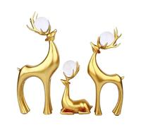 XLWLLNJ Lot de 3 Figurines de Rennes, Statues D'élans de Noël, Statues d'animaux Resplendissants pour Mariages, Fêtes et Thanksgiving, Or