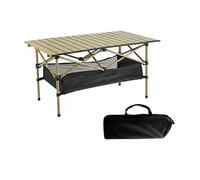 XLWLLNJ Table Pliante de Camping Table Pliable Table de Pique-nique Table d'Extérieur Alliage d'Aluminium Léger avec Plateau à Lattes Montage Rapide sans, Kaki, 95CM Avec Filet