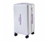 XLWLLNJ Valise à roulettes Valise Trolley Bagage Rigide Cabine avec Coque Pc Renforcée roulettes Lisses Silencieuses Support Téléphone Intégré Porte-gobelet, Blanc-Violet, 24 Pouces