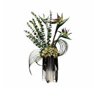 XLWLLNJ Vase Décor Moderne Arrangement de Fleurs, Modèle E Vase 17x17x27cm, Ensemble 58x40x80cm, Vase Argenté Avec Fleurs Artificielles D Oiseau De Paradis Orange Et Feuilles Blanches