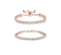 XLXKGPGKMK Bracelet en Zircon de 4mm à la mode, avec longueur réglable et chaîne combinée extractible, ensemble Tennis(Rose gold set)