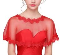 XLyrriun Cape Rouge de Mariage en Dentelle appliquée, boléro for Femmes, enveloppes et châles de fête de Mariage pour Les Mariages, Les bals(Red)