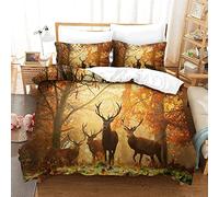 XLYYDS Housse de Couette 140x200 Cerf, Parure de Lit Forêt d'automne 1 Personne, Imprimée Microfibre Housse Couette Forêt d'automne, 2 Taies d'oreiller 65x65 cm