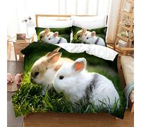 XLYYDS Housse de Couette 140x200 Joli Lapin., Parure de Lit Herbe Verte 1 Personne, Imprimée Microfibre Housse Couette Joli Lapin., 2 Taies d'oreiller 65x65 cm