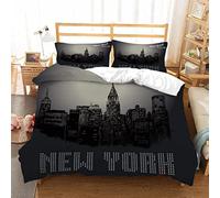 XLYYDS Housse de Couette 140x200 New York, Parure de Lit Noir 1 Personne, Imprimée Microfibre Housse Couette New York, 2 Taies d'oreiller 65x65 cm