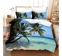 XLYYDS Housse de Couette 140x200 Palmiers, Parure de Lit Vue sur La Mer Tropicale 1 Personne, Imprimée Microfibre Housse Couette Palmiers, 2 Taies d'oreiller 65x65 cm