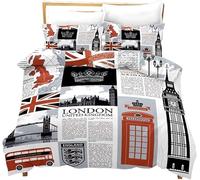 XLYYDS Housse de Couette 160x200 Londres, Parure de Lit Londres 1 Personne, Imprimée Microfibre Housse Couette Londres, 2 Taies d'oreiller 65x65 cm
