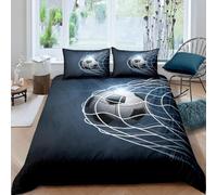 XLYYDS Housse de Couette 200x200 Football Noir et Blanc, Parure de Lit 2 Personnes Imprimée en Microfibre avec Fermeture éclair et 2 Taies d'oreiller 65x65 cm