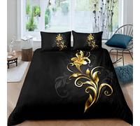 XLYYDS Housse de Couette 240 x 260 Fleur d'or, Parure de Lit Noirs 2 Personnes, Imprimée Microfibre Housse Couette Fleur d'or, 2 Taies d'oreiller 65x65 cm