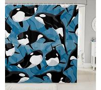 XLYYDS Rideau Douche 180x180 Orque, 3D Baleine de Mer Rideau de Douche Anti Moisissure Rideaux de Douche, Rideau Salle de Bain Imperméable Shower Curtain, avec 12 Crochets