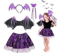 XLZJYIJ 4pc Fille Costume de Chauve-Souris Enfants, Costume Ailes Chauve Souris avec Serre-Tête, Jupe Tutu, Ailes et Baguette Magique pour Halloween Carnaval Cosplay Party