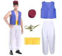 XLZJYIJ Costume Prince Arabe Homme, Ensemble de Costumes Arabes avec Gilet, Pantalons Longues, Lampe, Chapeau et Ceinture pour Hommes Costume d'Halloween Cosplay Carnaval Fêtes Déguisement (L)
