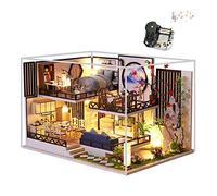 XLZSP Kit de maison de poupée avec couvercle anti-poussière et mouvement musical en bois DIY maison de poupée miniature kit jouet cadeau (encre parfum bambou rime)