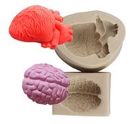 XLZSP Moule en silicone 3D en forme de cœur et de cerveau pour Halloween, chocolat, biscuit, argile polymère, plâtre, glaçons, pâtisserie, outil de décoration