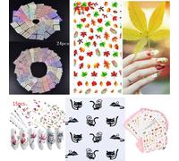 Xm 1 Feuille (11/12/15/18/24 Pièces) Bricolage Feuille D'érable Automne Forain Rose Papillon Beauté Ongle Art Pointe Ongle Autocollant Gel Ongles Beauté Décalcomanie