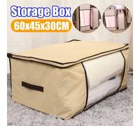 Xm 1pc60x45x30cm Boîte De Rangement Pliante Boîte De Collection De Jouets Vêtements Sales Couette Non Tissé Avec Fermeture Éclair Fenêtre Transparente Étanche À L'humidité