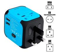 XM Adaptateur de Voyage Internationale avec 2 USB Prises UK AU US EU Monde Universel Type A B C D E F G H I J K L M N Bleu