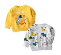 XM-Amigo 2 pièces garçon bébé Classique col Rond Pull Enfants Pull Manches Longues Coton planète Dinosaure Costume Printemps Automne Hiver Top 1-2 Ans, Tags: 90