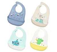 XM-Amigo Bavoirs unisex en silicone souple et ajustables, bavoirs de sevrage imperméables pour bébés et tout-petits, ensemble de 4 pièces