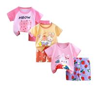 XM-Amigo Ensemble de 3 t-Shirts à Manches Courtes pour Filles, Demi-Manches, Lot de 6 （sans Boucle d'épaule-Affichage de l'étiquette ：80/130）