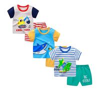 XM-Amigo Ensemble de 3 t-Shirts à Manches Courtes pour garçons, Demi-Manches, Lot de 6 （sans Boucle d'épaule-Affichage de l'étiquette ：75/120）