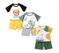 XM-Amigo Ensemble T-Shirt et Short à Demi-Manche Garçon, Lot de 3 Ensembles 6 Pièces, sans Boucles d'Épaule, 5 à 7 Ans, Tailles 80/130