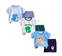 XM-Amigo Ensemble T-Shirt et Short à Manches Courtes Bébé Garçon, Lot de 3 Ensembles 6 Pièces, avec Boucles d'Épaule, 18 à 24 Mois, Taille 60/90