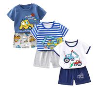 XM-Amigo Ensemble T-Shirt et Short à Manches Courtes Bébé Garçon, Lot de 3 Ensembles 6 Pièces, avec Boucles d'Épaule, 6 à 18 Mois, Taille 55/80
