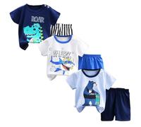XM-Amigo Ensemble T-Shirt et Short à Manches Courtes Bébé Garçon, Lot de 3 Ensembles 6 Pièces, avec Boucles d'Épaule, 6 à 18 Mois, Taille 55/80