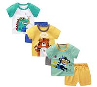XM-Amigo Ensemble T-Shirt et Short à Manches Courtes Bébé Garçon, Lot de 3 Ensembles 6 Pièces, avec Boucles d'Épaule, 18 à 24 Mois, Taille 60/90