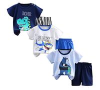 XM-Amigo Ensemble T-Shirt et Short à Manches Courtes Bébé Garçon, Lot de 3 Ensembles 6 Pièces, avec Boucles d'Épaule, 18 à 24 Mois, Taille 60/90