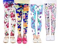 XM-Amigo Lot de 4 Pantalons pour Filles, Motif Floral, jambières Extensibles (6-7 Ans)