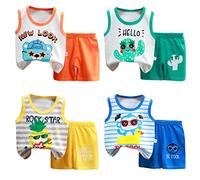 XM-Amigo Lot de 8 Ensembles Débardeur sans Manches et Short Enfant Coton Imprimé Dessin Animé 3-4 Ans Taille Étiquette 70/110 cm