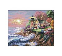 Xm Kit De Point De Croix À Motifs Pré-Imprimés Décor-Phare De Bord De Mer 11ct Tissu De 22 Pouces Par 17.7 Pouces Aiguille À Coutures Croisées