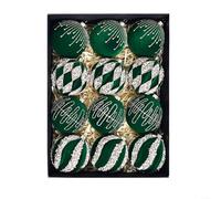 XM0167S Lot de 12 boules de Noël en plastique floqué à paillettes pour sapin de Noël, fête, mariage Couleurs assorties Vert encre 8 cm