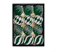 XM0167S Lot de 12 boules de Noël en plastique floqué pour sapin de Noël et couronne Vert encre 8 cm