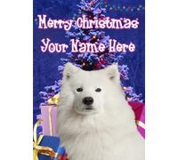 XM223 Carte de vœux de Noël personnalisable Motif samoyède chien A5