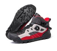 XMACKEEDGH Bottes de Moto Homme légères et Tendance, Semelles de Protection pour Chaussures de Moto, Cuir Microfibre(Red,43 EU)