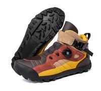XMACKEEDGH Bottes de Moto Homme légères et Tendance, Semelles de Protection pour Chaussures de Moto, Cuir Microfibre(Brown,44 EU)