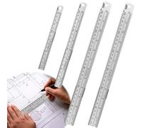 Xmart 4 Pièces Regle Metal Balances Métriques et ImpéRiales des Deux Côtés Reglet 15cm/20cm/30cm x2 Règle en Acier Inoxydable Convient pour L'enseignement du Bureau de Dessin Technique