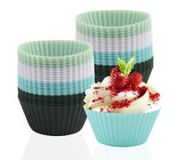Xmart 48 Pièces Moules à Muffin en Silicone Anti Adhéaif Moule Muffins Réutilisables Sans BPA Caissettes de Pâtisserie Rond Cupcake Tasses de Cuisson pour Gâteaux Crème et Pudding (Morandi 4 Couleurs)