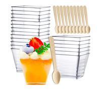 Xmart 60 pièces 60 ml Verrine Plastique Aperitif Plastique Réutilisables Mini Gobelets à Dessert Carrés Trasparente pour Mousse Pudding Crème Glacée