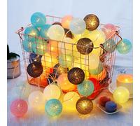 Xmart Guirlande Lumineuse Boule 20 LED 3 Mètres/2,36 Pieds Lampadaire en Coton Guirlande Boule Lumineuse pour Salon la Salle à Manger Décoration Vacances Mariage (Macaron)