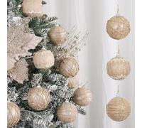 XmasExp Lot de 12 Boules de Noël rustiques incassables pour Sapin de Noël - 70 mm (Lot de 12, Beige et Champagne)